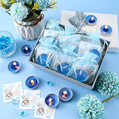 Miniatura 14 de Colarr Juego de 50 velas para baby shower, regalos para invitados con temática de oso, incluye 50 velas de té, 50 etiquetas de agradecimiento y 50