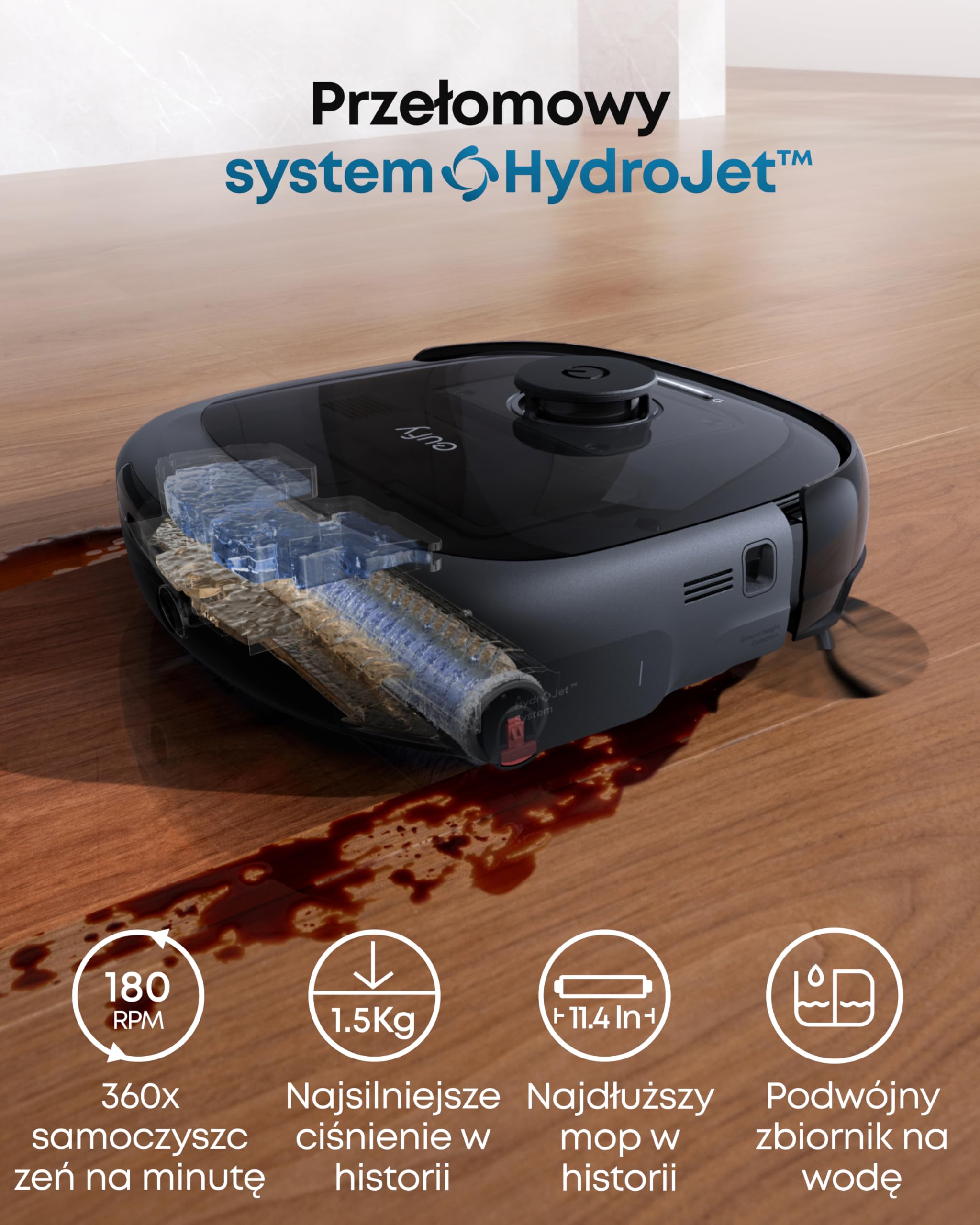 eufy E28 Omni Robot Sprzątający z Mopem HydroJet, 20000 Pa, Automatyczne Czyszczenie Dywanów