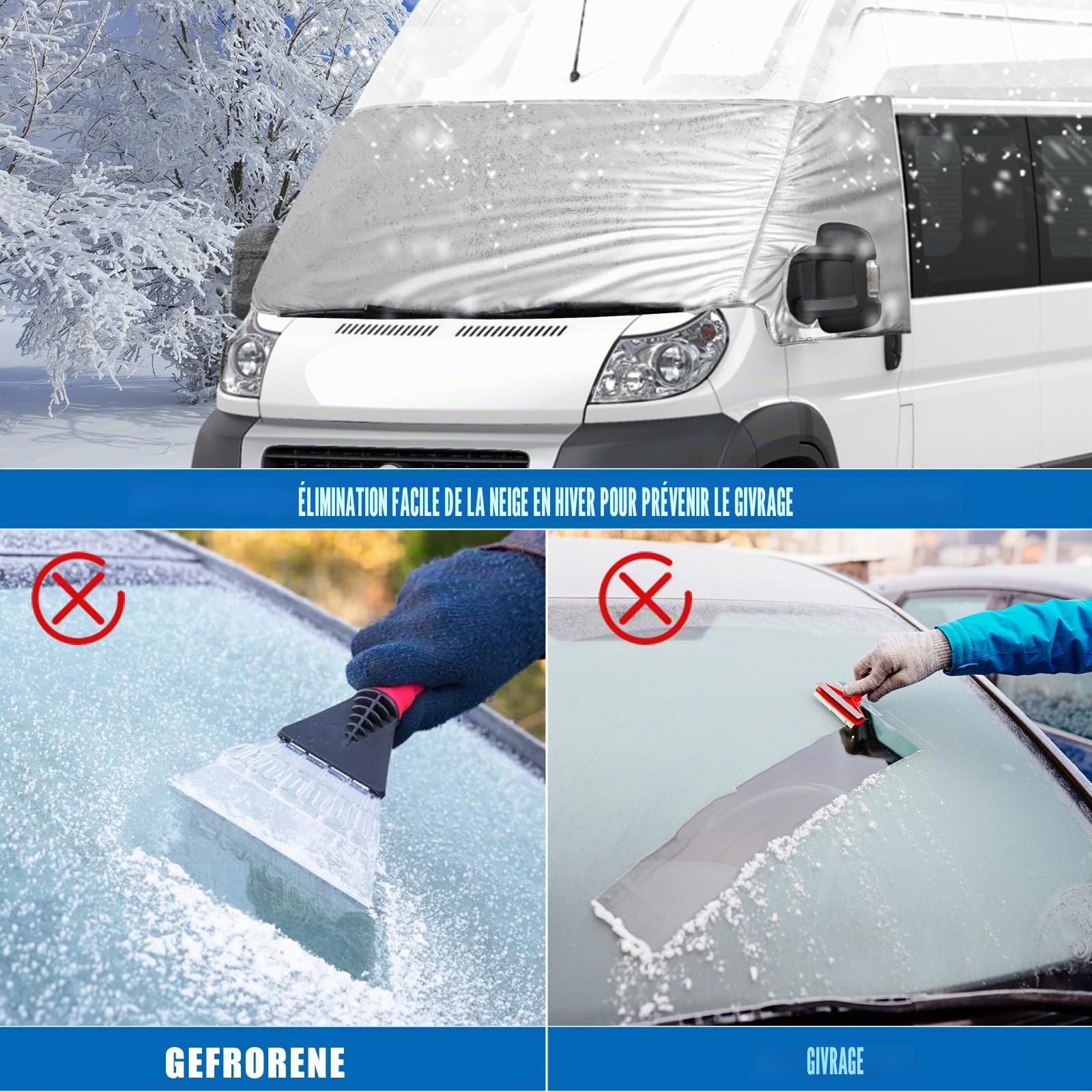 Housse de Pare-Brise Tethermique Externe adapté au F-iat Ducato 2006-2022, Housse de Pare-Brise Argentée de Luxe