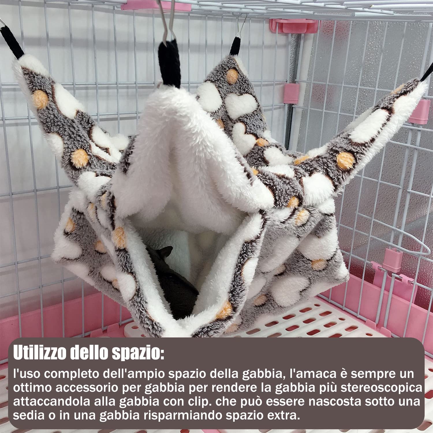 Amaca Per Animali LATRAT 34x34cm - Doppio Strato Pile, Per Criceti E Piccoli Animali, Design Cuore/Stella