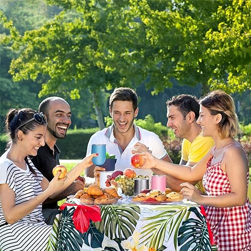 Miniatura 5 de VVA Mantel cuadrado de 70 x 70 pulgadas, resistente a las manchas, reutilizable, lavable, de poliéster, estilo hawaiano, tropical, para el hogar,