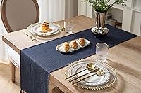 Vista 114 de ZeeMart Light Grey Table Runners 108 Inches Long, Burlap Linen Style Rustic Farmhouse Table Runner, Long Boho Dining Table Runner, 13x108 Inches