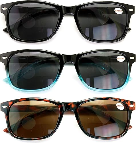 V.W.E. 3 pares de lentes de sol de lectura bifocales rectangulares ligeros para hombre y mujer, lector al aire libre, bisagra de resorte bifocal