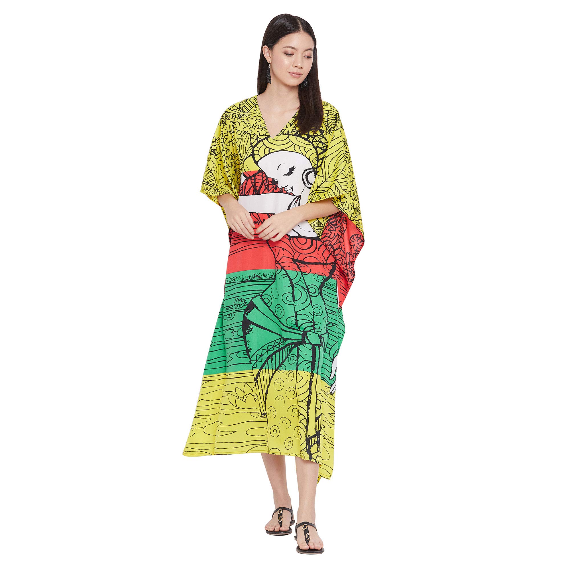 Gypsie BluKaftan Nighty for Women Polyester Plus Size Long Maxi Dresses Beach Caftan Cover Up Batwing Sleeve Casual House Dress Sleepwear for Girls