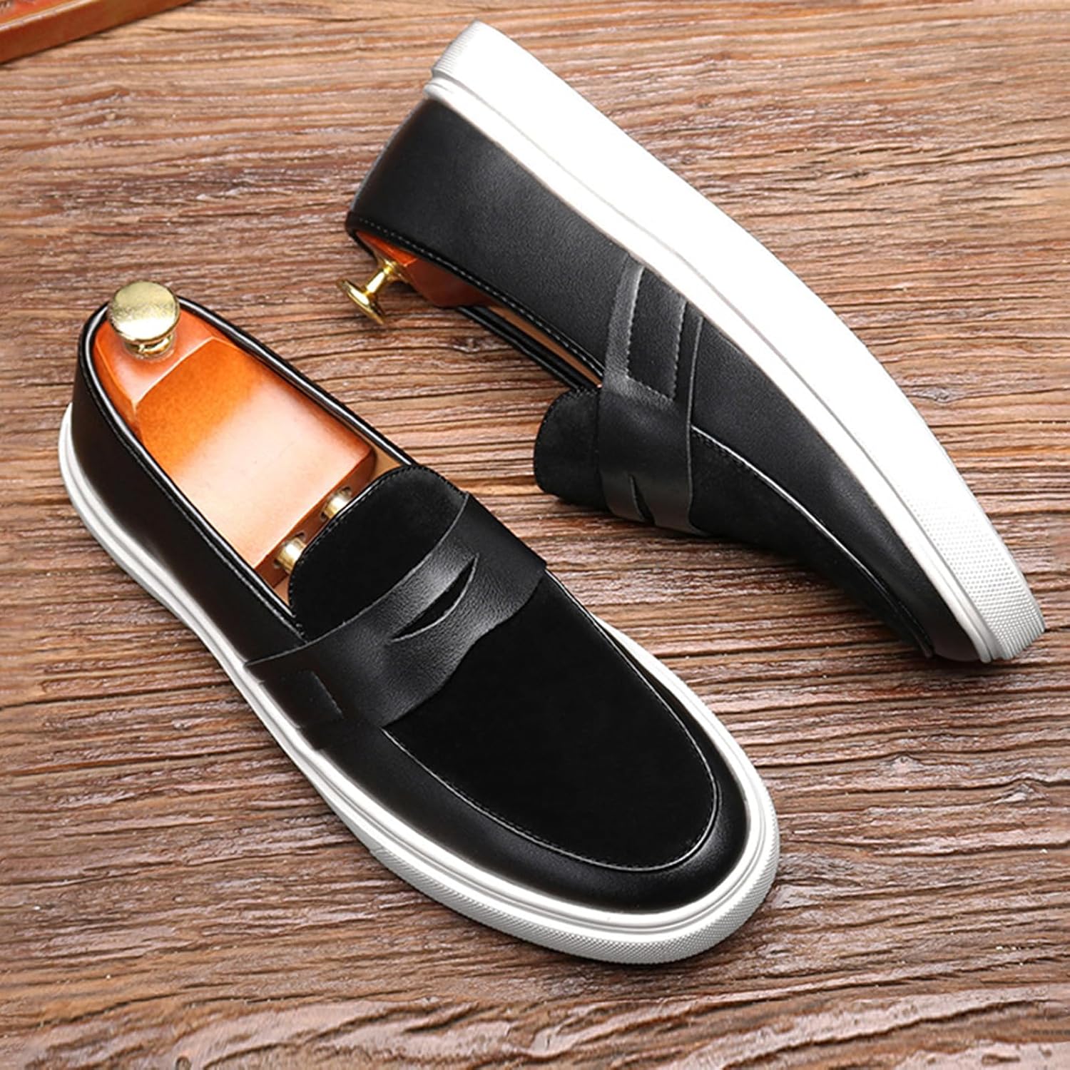 Men's Genuine Leather Splicing Slip-On Loafers Lightweight Non-Slip Driving Shoes Breathable Boat Sneakers for Walking Travel Office - Image 6
