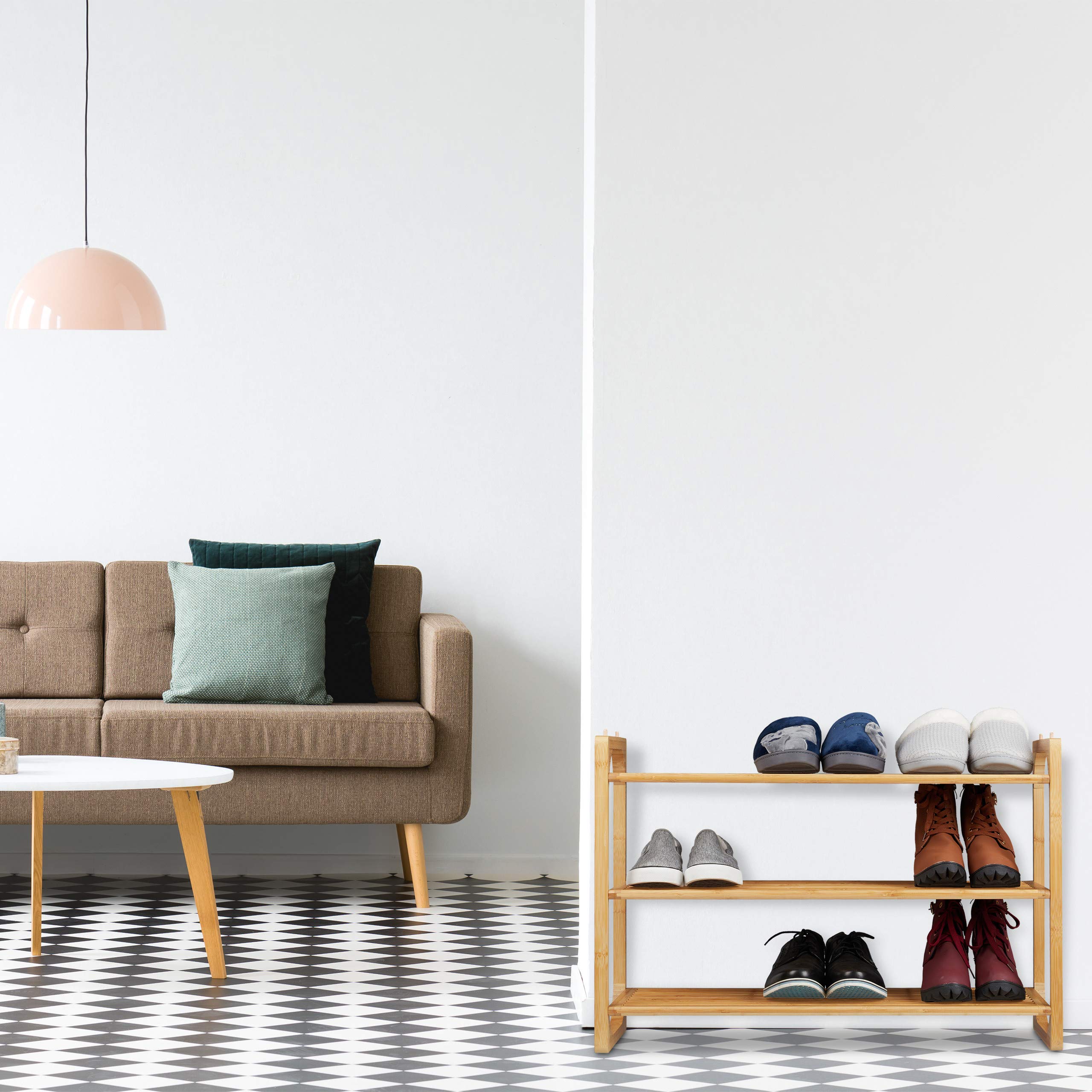 Relaxdays Scarpiera in bambù, Mobiletto Impilabile Porta Scarpe con 3 Livelli, Fino a 9 Paia, 50 x 75,5 x 33 cm,Naturale