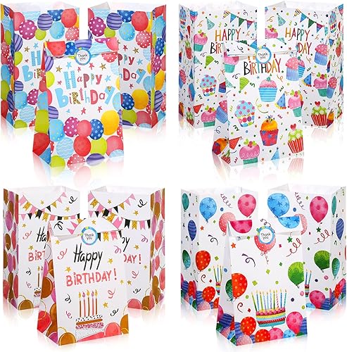 Miniatura 7 de 24 bolsas de regalo de cumpleaños con calcomanías de sello, bolsas de regalo para fiestas para dulces y suministros