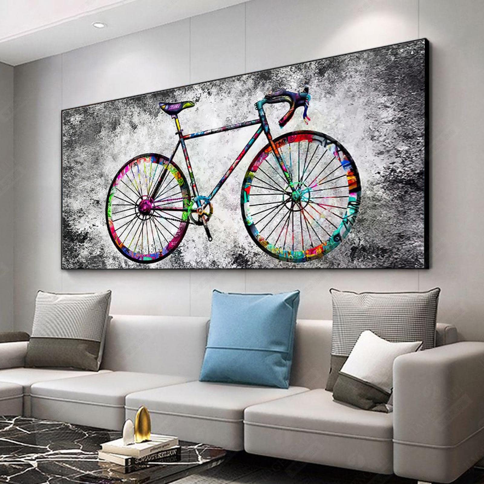 Minimalistisches Fahrrad Gemälde Leinwand Wandkunst Graffiti Kunst Poster und Drucke Wandbild für Wohnzimmer Dekor 90x180cm Rahmenlos