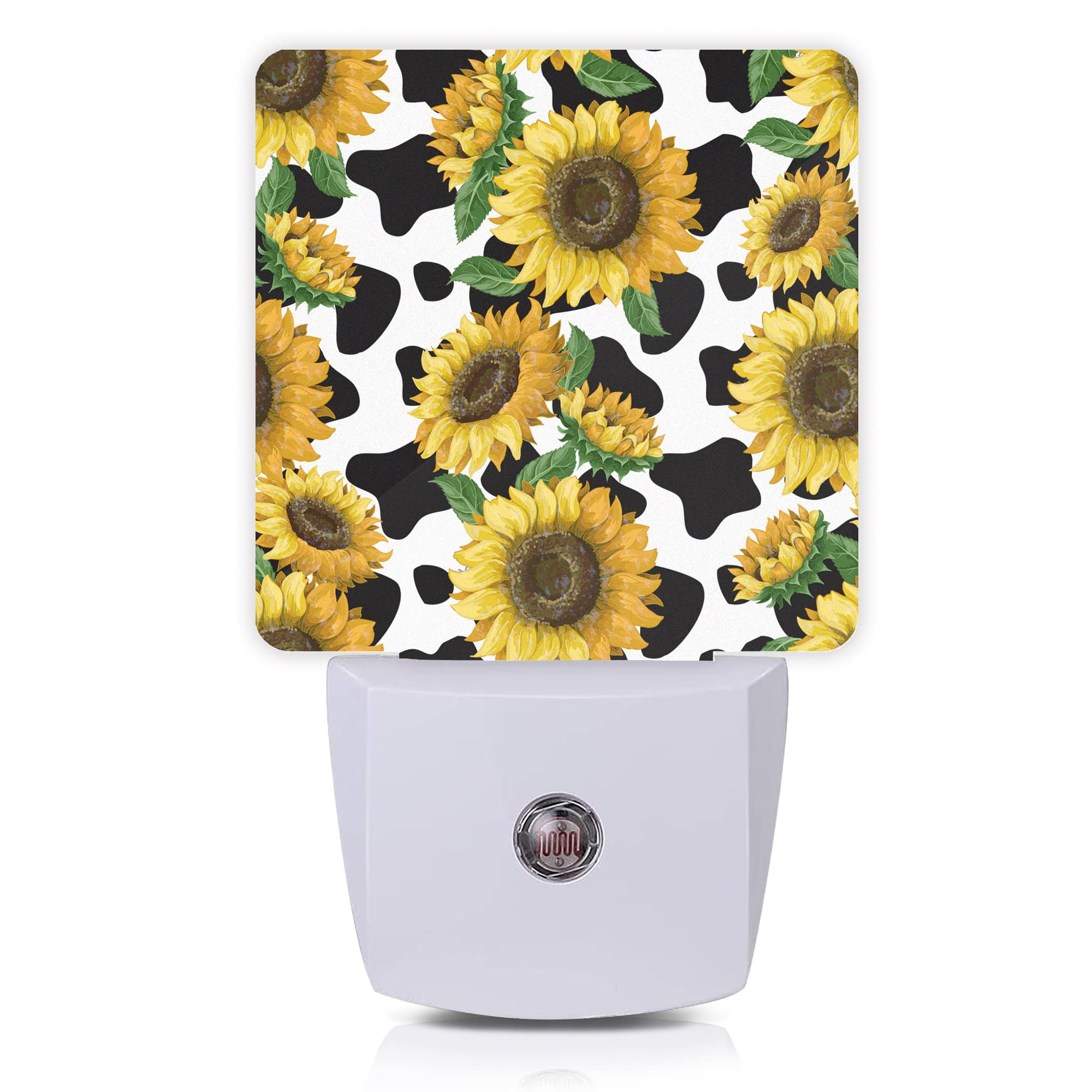 Sunflowers Night Light,Cow Print Night Lights Plug into Wall Dusk to Dawn Sensor Led Lamp for Women Men,Led Lights for Stairway/Hallway/Bedroom,0.5W
