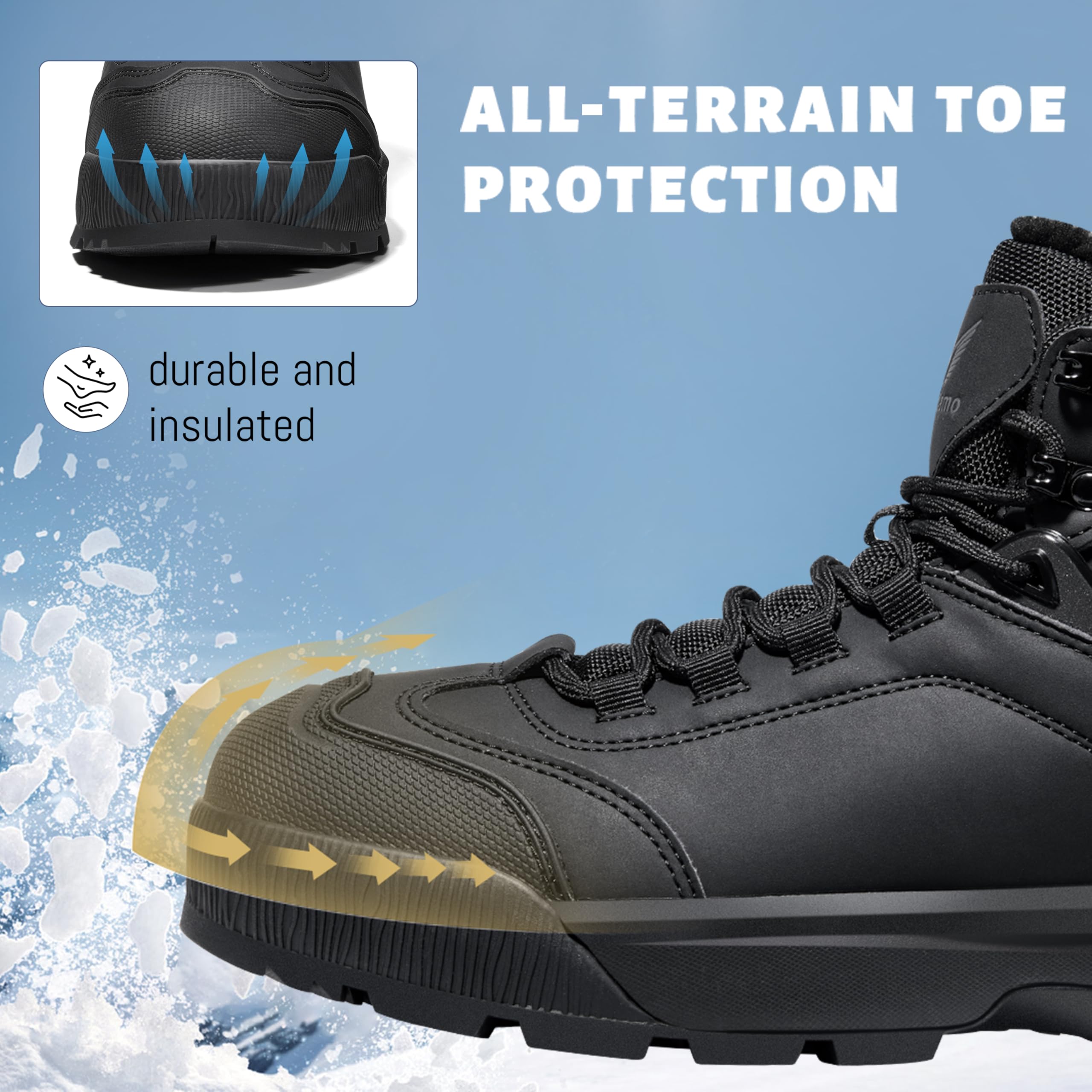 Wondamo Men's Waterproof Snow Boots Insulated Toe Cap Cold Weather Shoes Non-slip Lightweight Winter Boots
