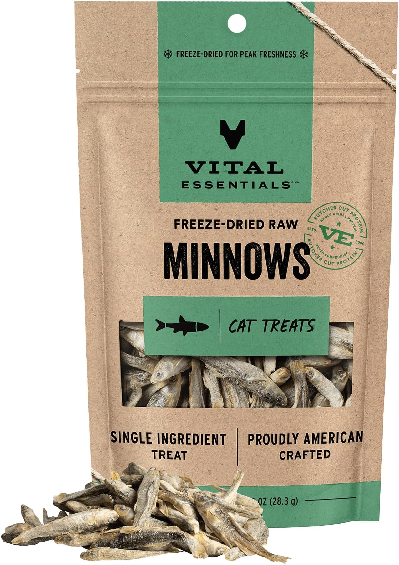 Vital Essentials Freeze Dried Minnows Cat Treats | Single Ingredient | Premium Quality | Grain Free, Healthy Treats for Cats, 1 oz Bag (Pack of 6)