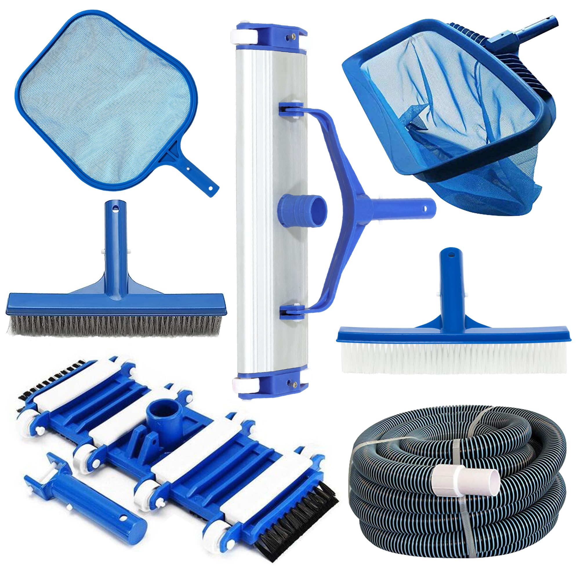 PooLKiT Swimming Pool Vacuum Head 18 Inch, Deep Leaf Rake Net Bag Net, 14" Flexible Vacuum Head, Algae Brush 10", Wall Brush 10", Hose Pipe 9 meter/30 Feet EVA Suction Pipe-picture-11