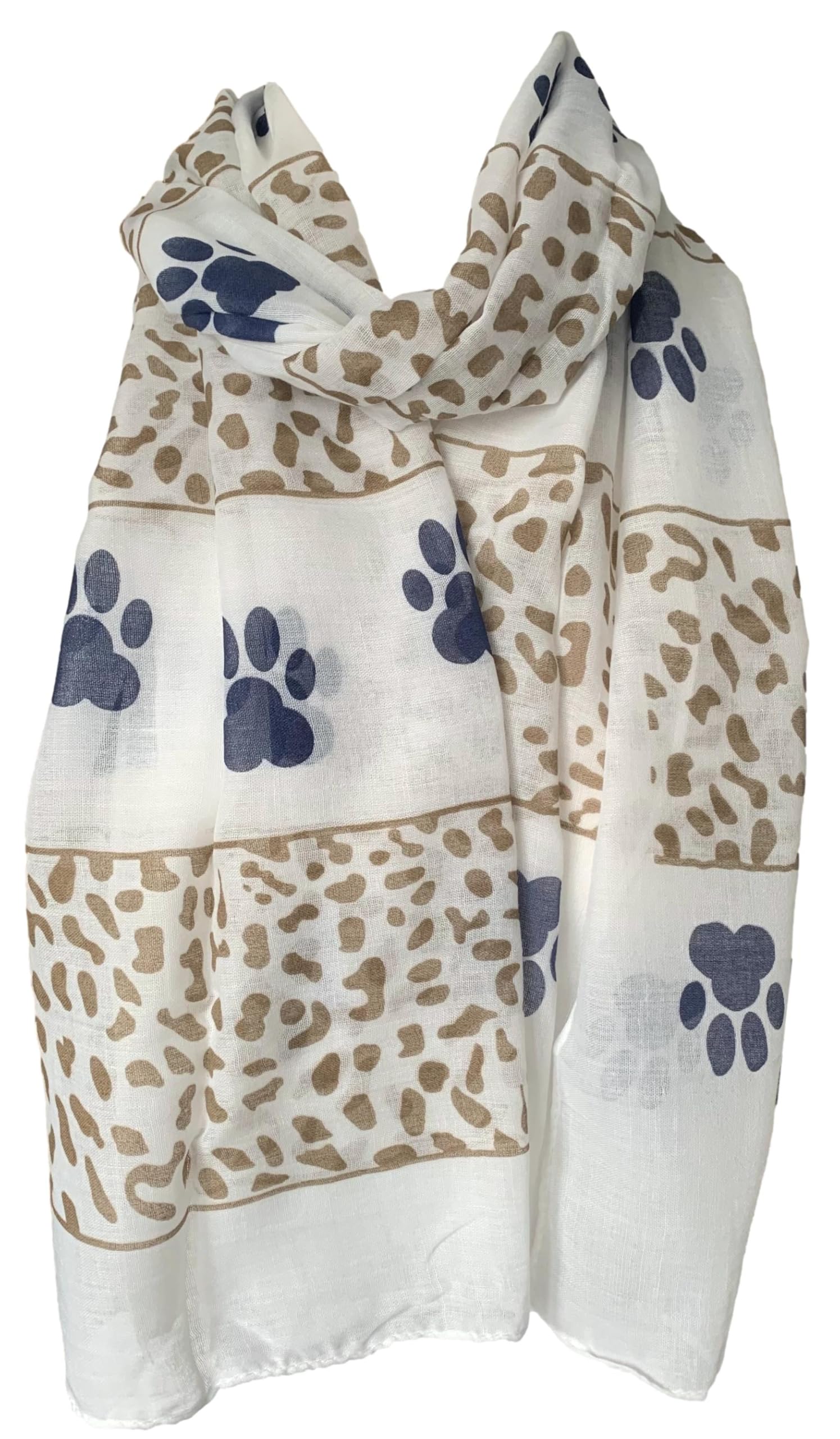 Purple Possum Women's Beige, Taupe, Light Brown, Brown Purple Possum® Paw Print Scarf Dog Cats Paws Pattern Lightweigt Shawl Dogs Cat In White Navy Blue Beige Animal Print