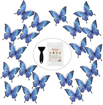 Secopad 20 PCS Non Slip Bathtub Stickers, Adhesive Butterfly Anti Slip Decal Treads for Shower and Bath Tub with Premium Scraper Blue