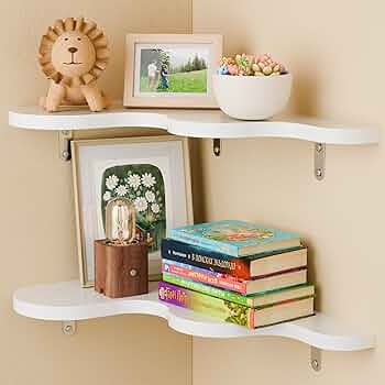 Ecowillon Rustic Pine Wood Corner Shelves Set Of 4, L-Shaped Wall Mounted Shelf For