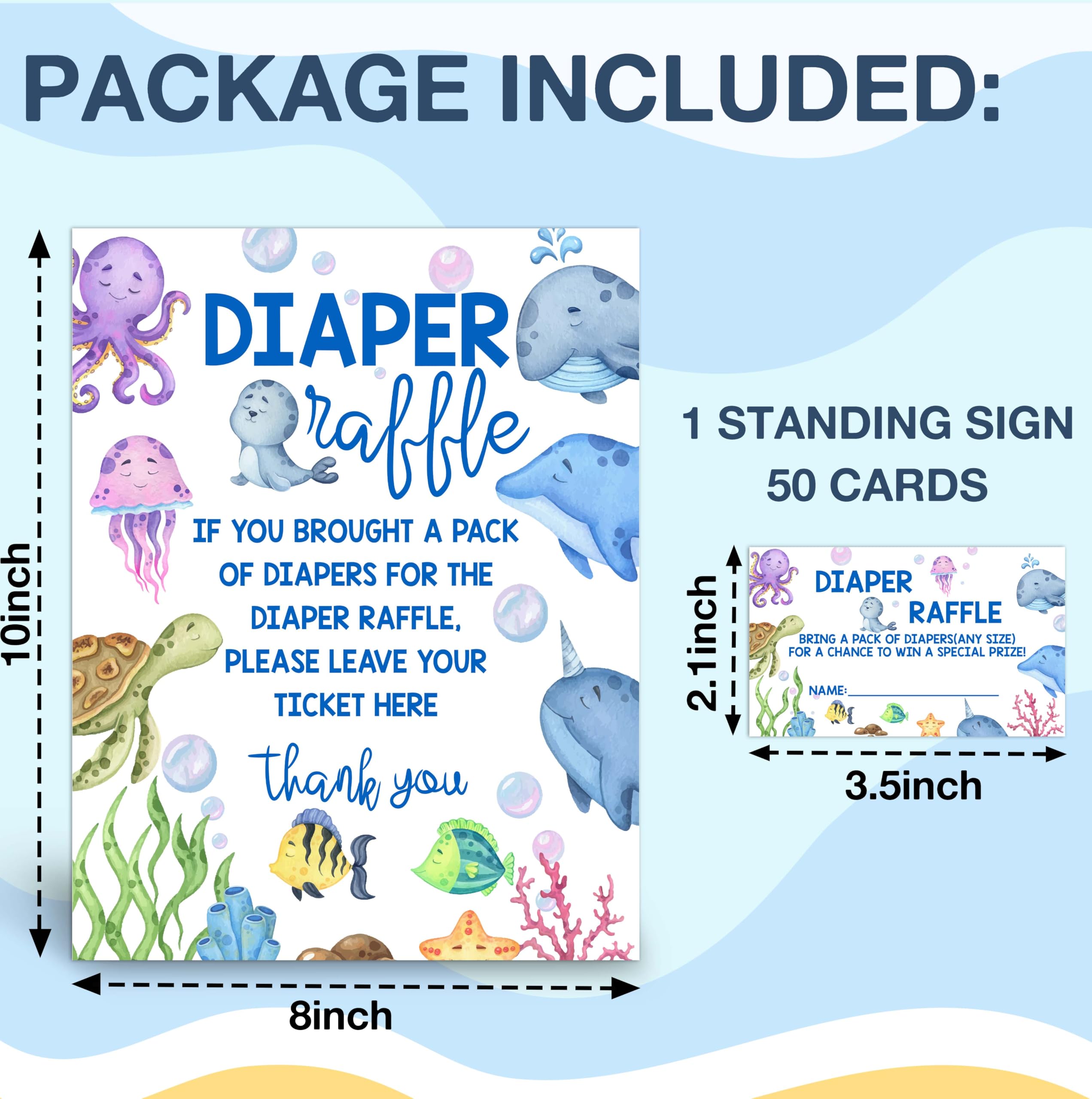 Under The Sea Baby Shower Diaper Raffle Game Set | Wooden Sign & 50 Tickets, Ocean Theme