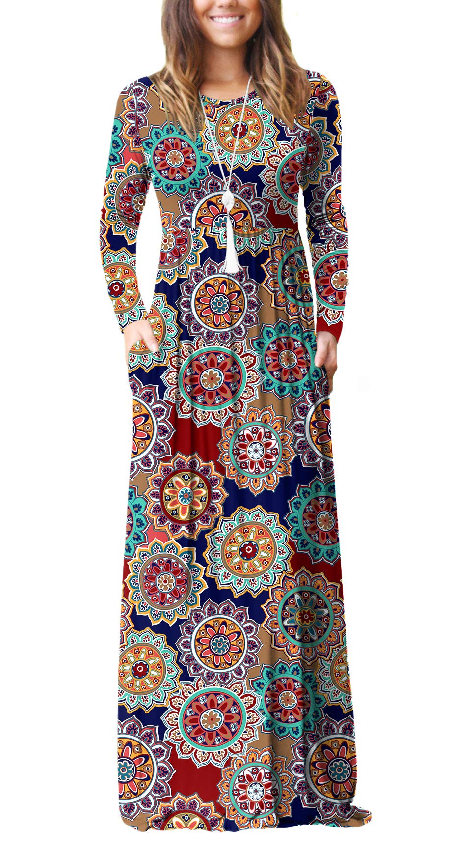Viishow Womens Long Sleeve Floral Dress Loose Plain Maxi Dresses