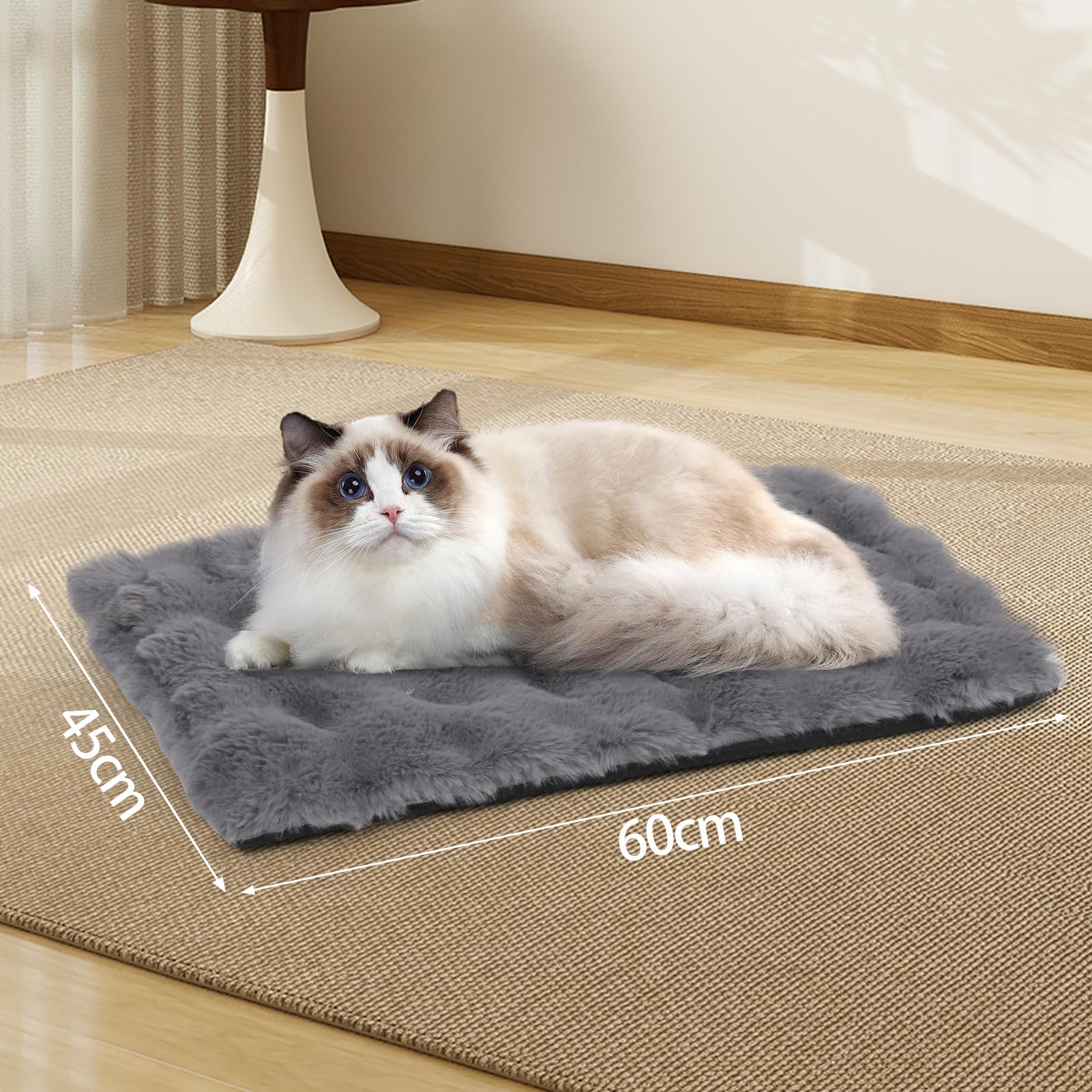 Wdmiya Coussin Auto-Chauffant Voyage Chat & Chien, 60x45 cm Tapis Hiver Thermique Lit Animaux de Compagnie pour Intérieur & Exterieur, Lavable, Imperméable, Antidérapant (Gris, M)