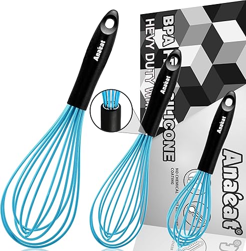 Anaeat Batidor de globos de silicona, perfecto para utensilios de cocina antiadherentes, batidor de leche y huevos, batidores de cocina resistentes