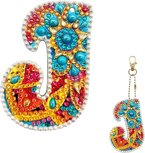YOYA Llaveros de pintura de diamantes 5D con letras para bricolaje, taladro completo, kit de llavero de doble cara, 26 letras del alfabeto,