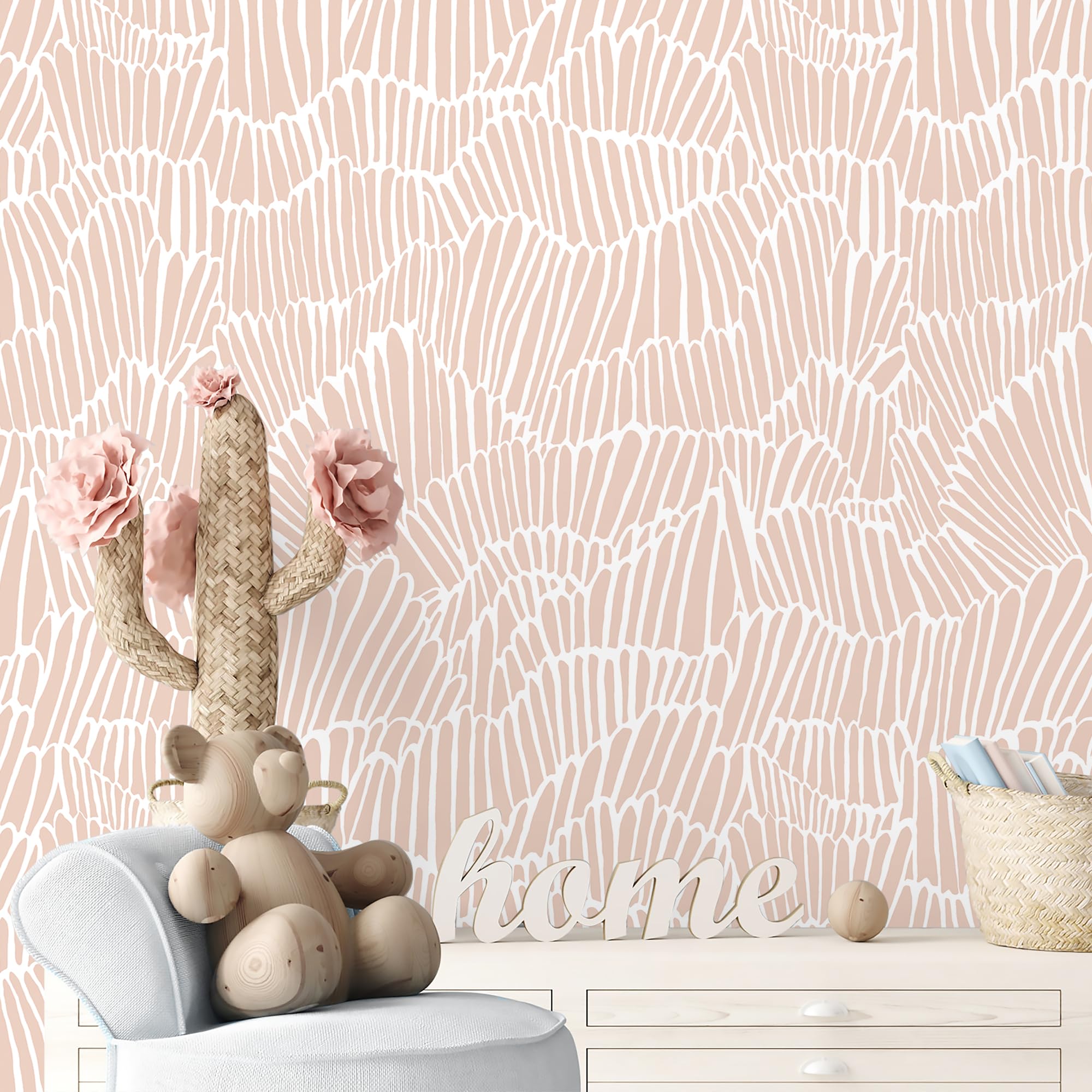 Guvana Pink Wallpaper Peel and Stick Modern Light Pink and White Contact Paper Boho Striped Wall Paper Self Adhesive Waterproof Wallpaper for Bedroom Bathroom Accent Wall Decor Vinyl Roll 17.3"×197"
