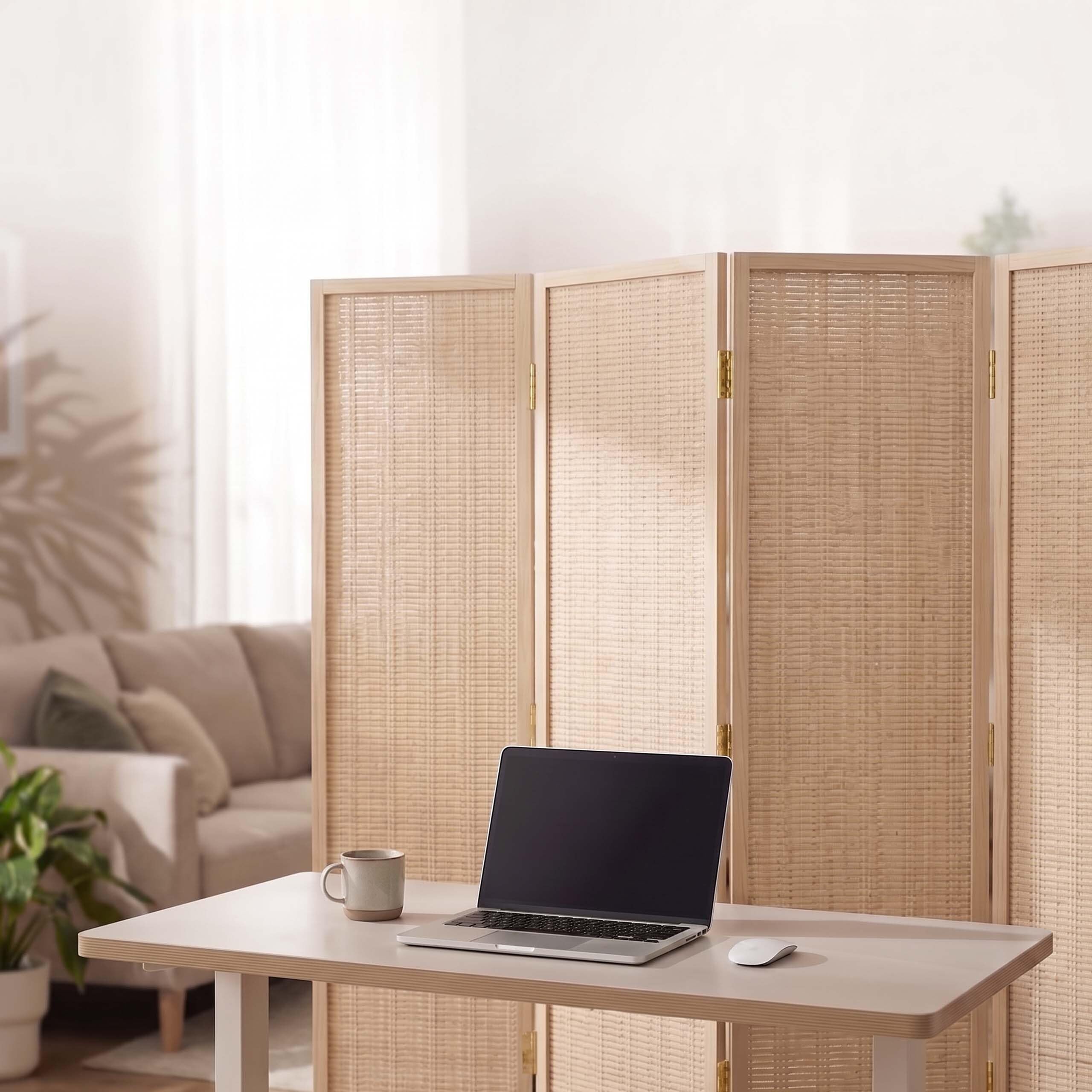 Biombo Relaxdays, 4 Paneles, Color Natural | Separador de ambientes plegable (alto x ancho): 170 x 160 cm, bambú, salón
