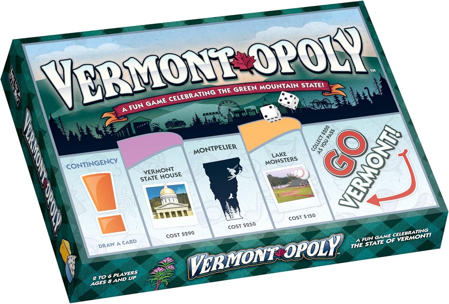 Late for The Sky Vermont-Opoly State Themed Family Board Game, Vermont Strategy Board Game for Adults and Kids, Ages 8+, 2–6 Players, Traditional or 1 Hour Play