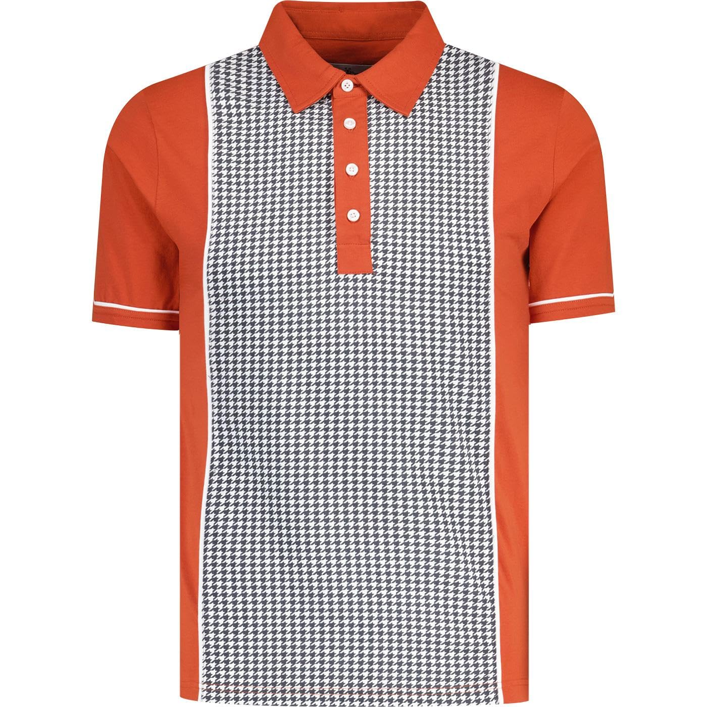 Madcap Mens Retro Mod Polo 60s Dogtooth Jersey Shirt Northern Soul Vintage 70s Houndstooth Pelham MC1139 (UK, Alpha, L, Regular, Regular, Cinnamon Stick)