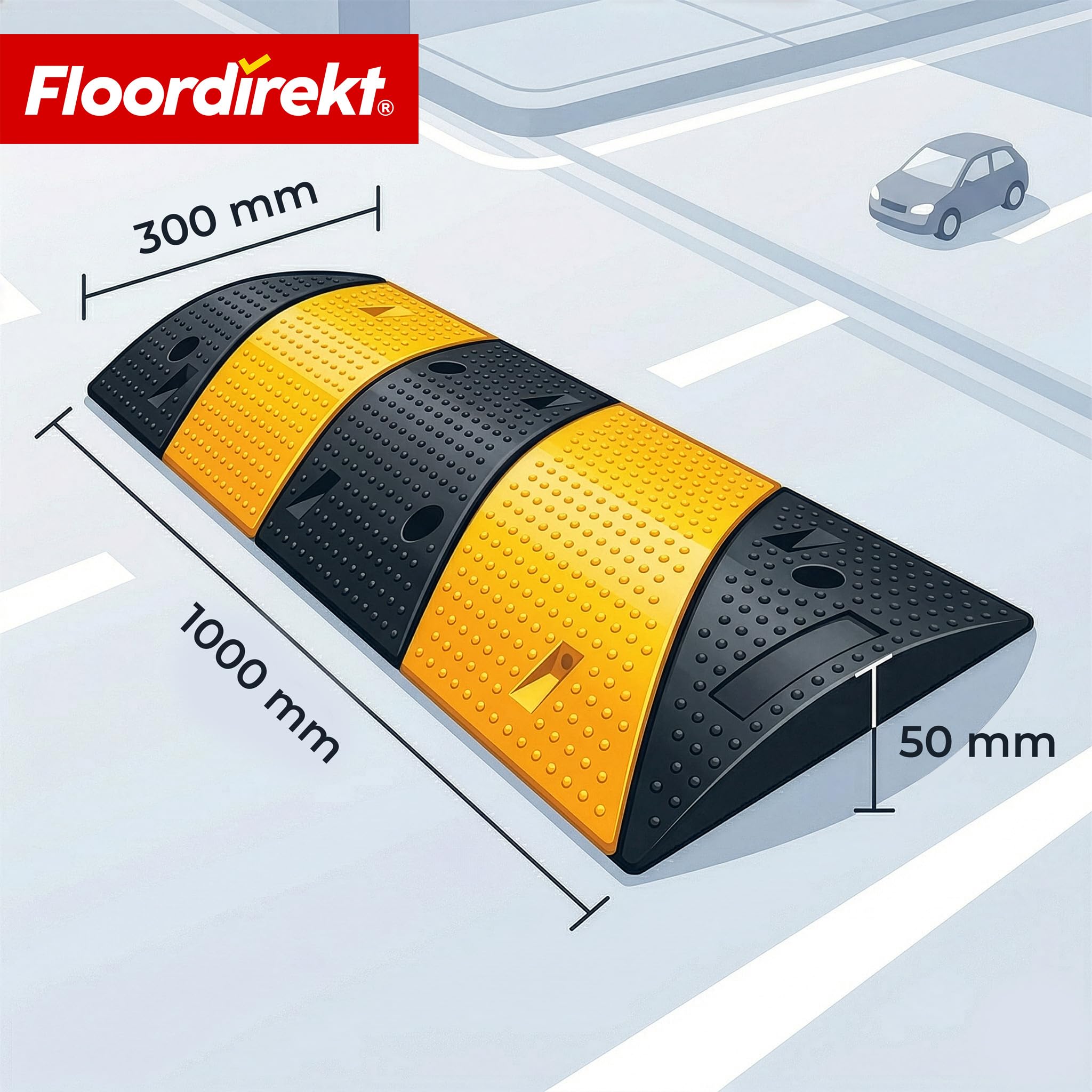 Floordirekt Umbral de goma Pico de alta calidad para limitación de velocidad efectiva, umbral de tempo, 100 x 30 x 5 cm, negro/amarillo