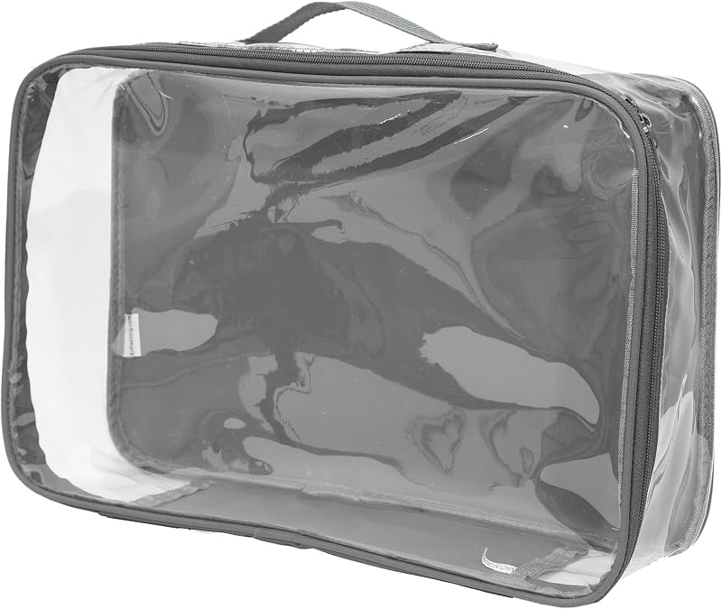 Large Clear Travel Packing Cube/See-Through PVC Organizer for Suitcase/Multipurpose Pouch w/Handle/Dress Shirts, Pants, Cashmere, Sweaters & Seasonal Linen Storage Protection (Gray)