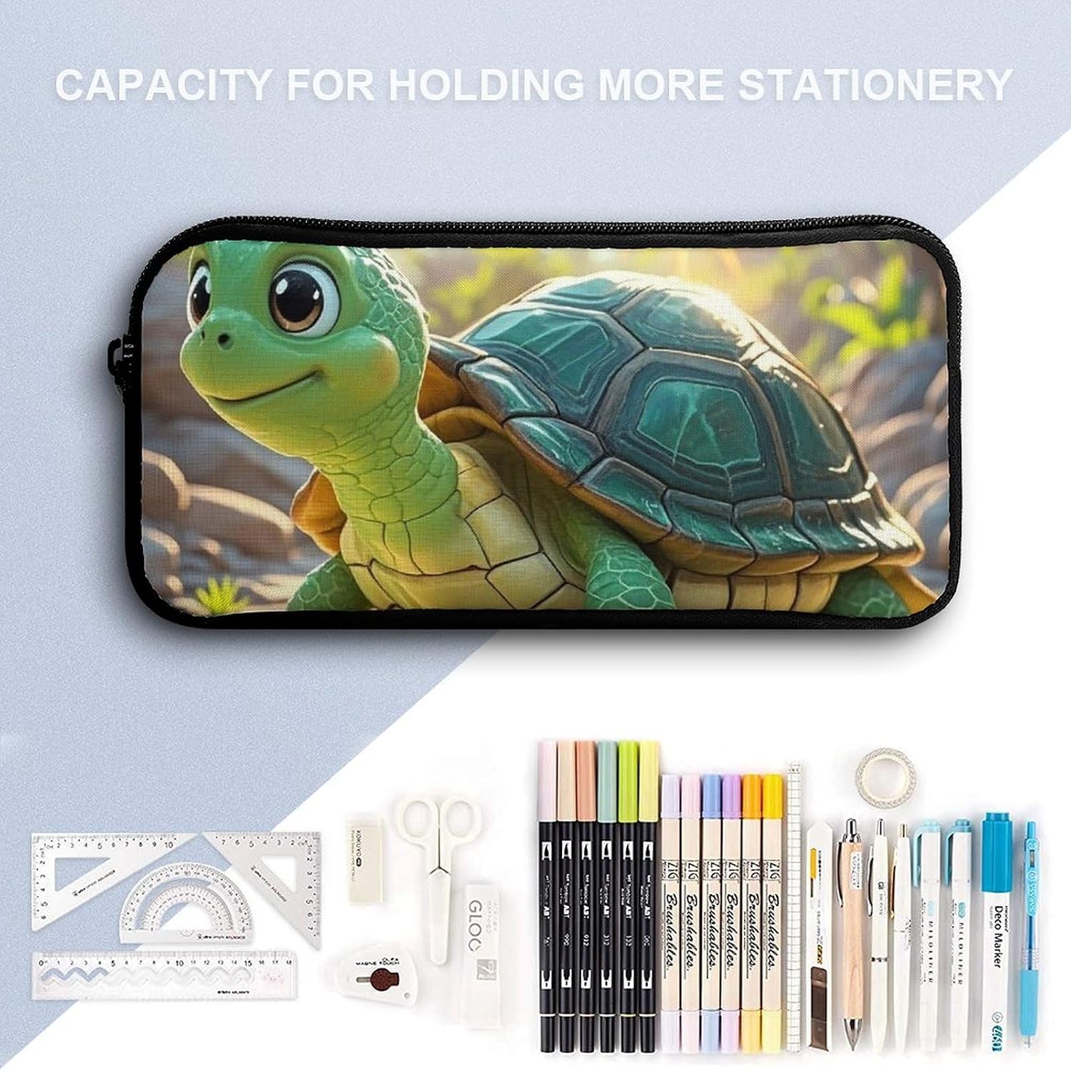 Turtle Large Pencil Case, Pencil Pouch with Zipper image 3