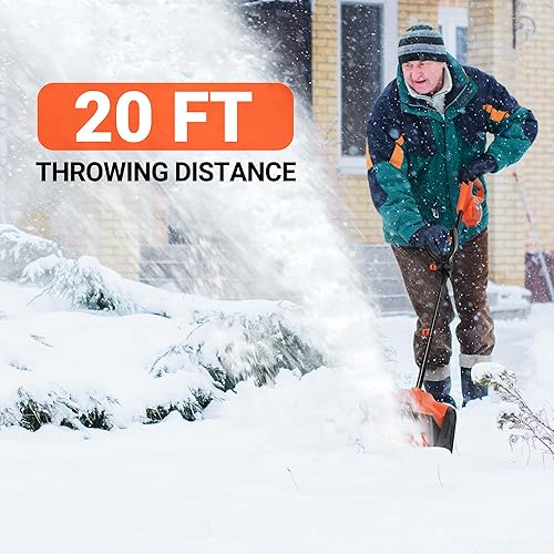 Miniatura 3 de VOLTASK Pala de nieve inalámbrica, 20 V  12 pulgadas  Soplador de nieve inalámbrico de 4 Ah, soplador de nieve a batería con cubierta de