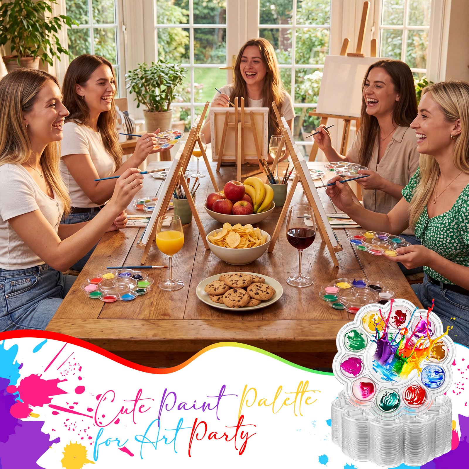 AmazingSpark Lot de 200 palettes de peinture jetables en plastique transparent de 14 cm avec 13 compartiments pour cours d'art, bricolage, fête de peinture, fête d'anniversaire