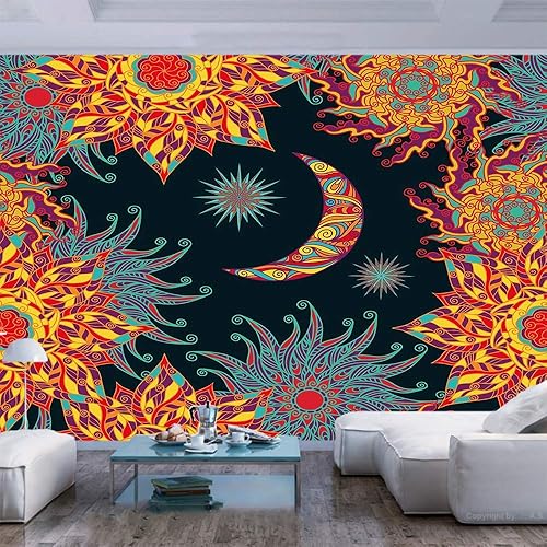 Miniatura 9 de Vinilo decorativo para pared, diseño artístico de sol con flores de verano, estrellas de luna de media luna decorativo, despegar y pegar