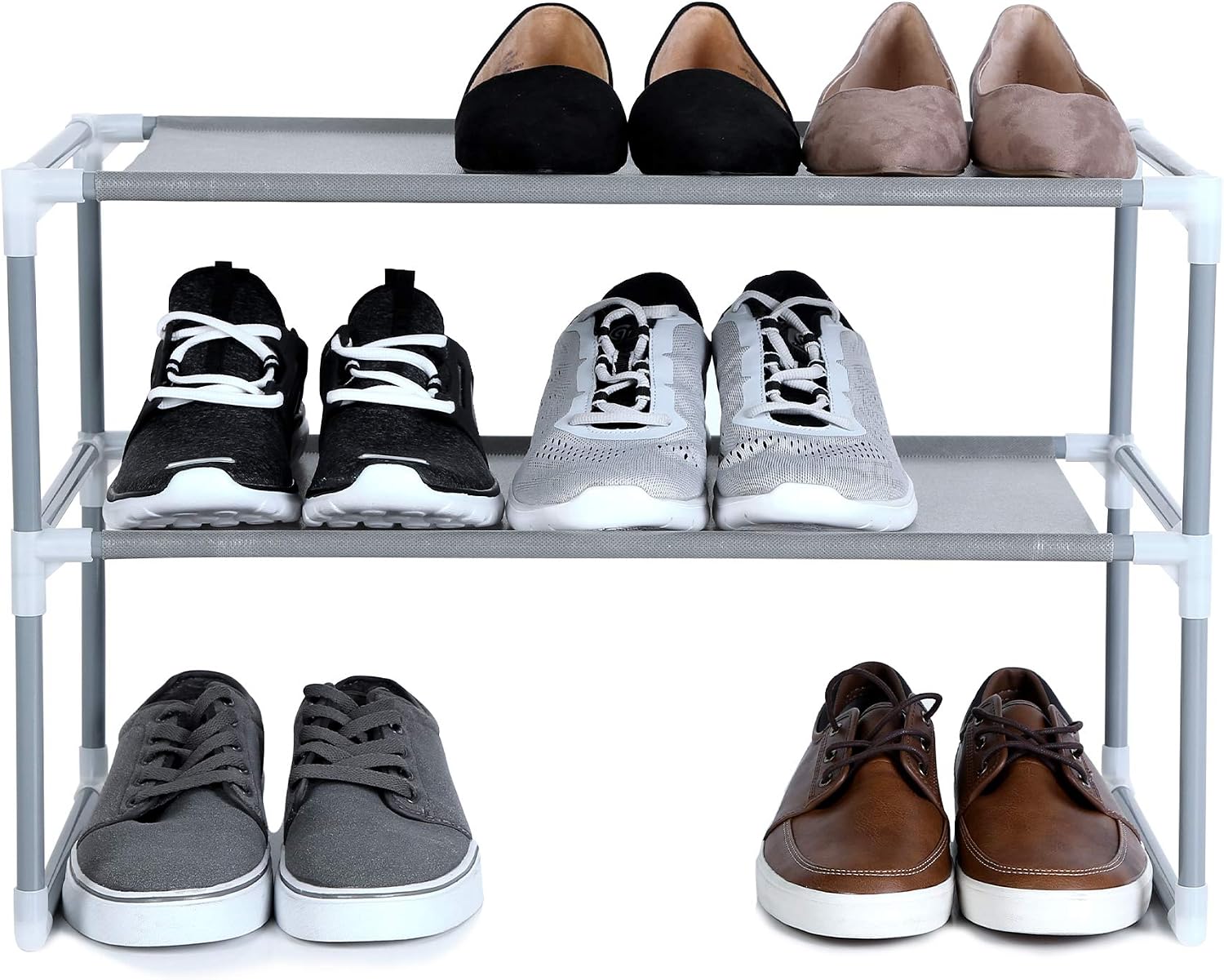 Smart Design Shoe Rack Shelf - Stackable - Laminated Liner - Steel Metal Frame - 2-Tier Holds 6 Pairs - Entryway, Closet, & Garage - Home Organization