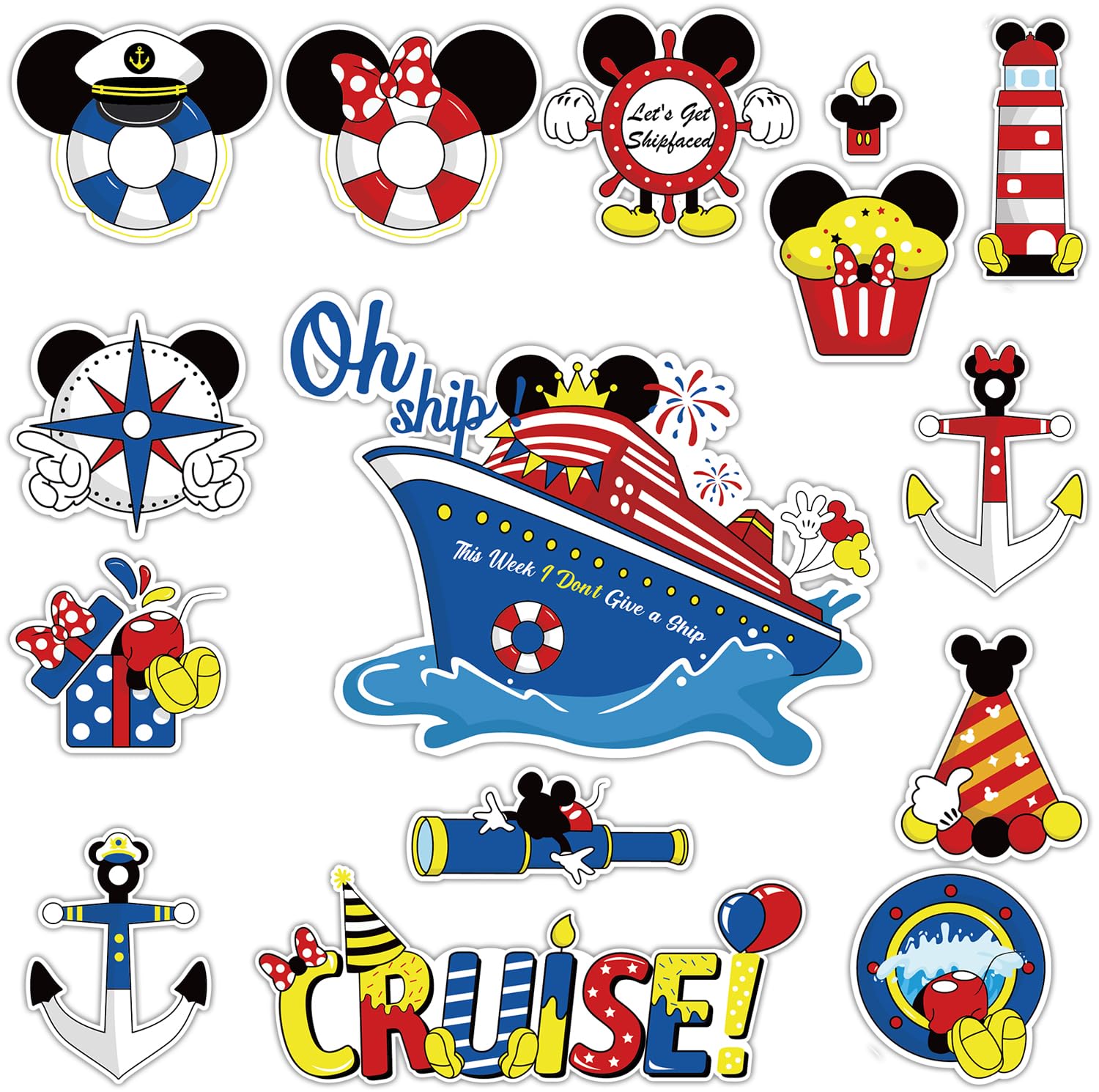 Photo 1 of 15pcs Mouse Magnetic Stickers for Cruise Door Decorations - Waterproof Cruise Ship Cabin, Refrigerator & Car Door Magnets, Cute Holiday Carnival Cruise Ship Party Supplies Decals