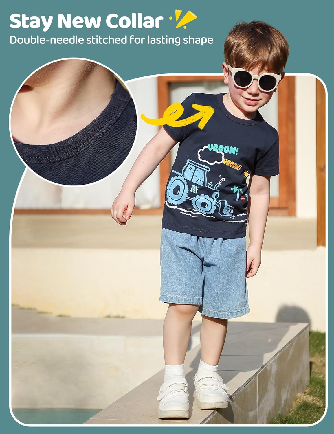 Toddler Boy Shirts Boys Cotton Short Sleeve T-Shirt, 3 Packs Printed Kids Crewneck Tees, Summer Pullover Tops for 2-9Y