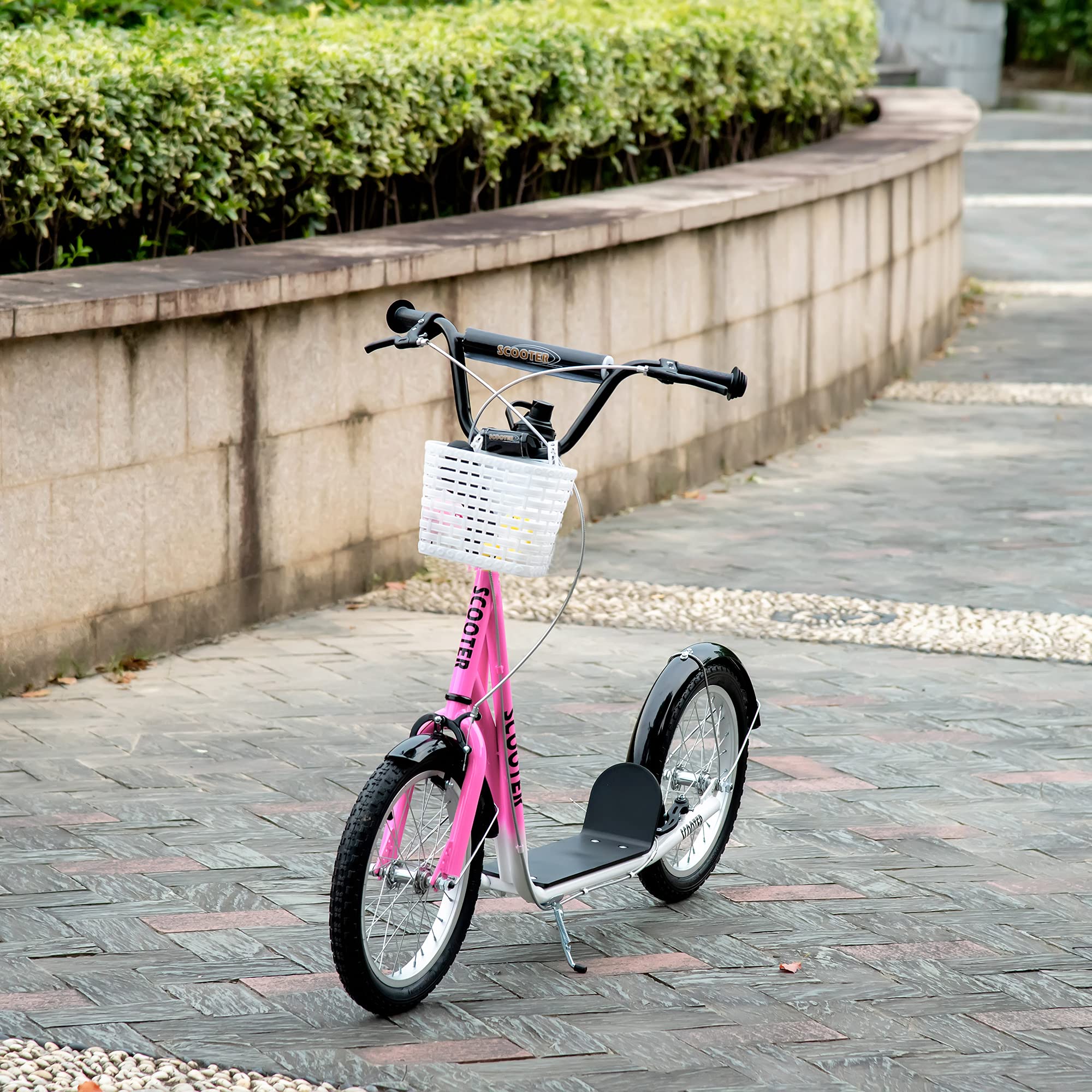HOMCOM Roller Kinderroller mit Luftreifen Handbremse, 16 Zoll Tretroller Höhenverstellbar Kickscooter für Jungen und Mädchen 5-12 Jahre Kickboard Cityroller Kinder Scooter