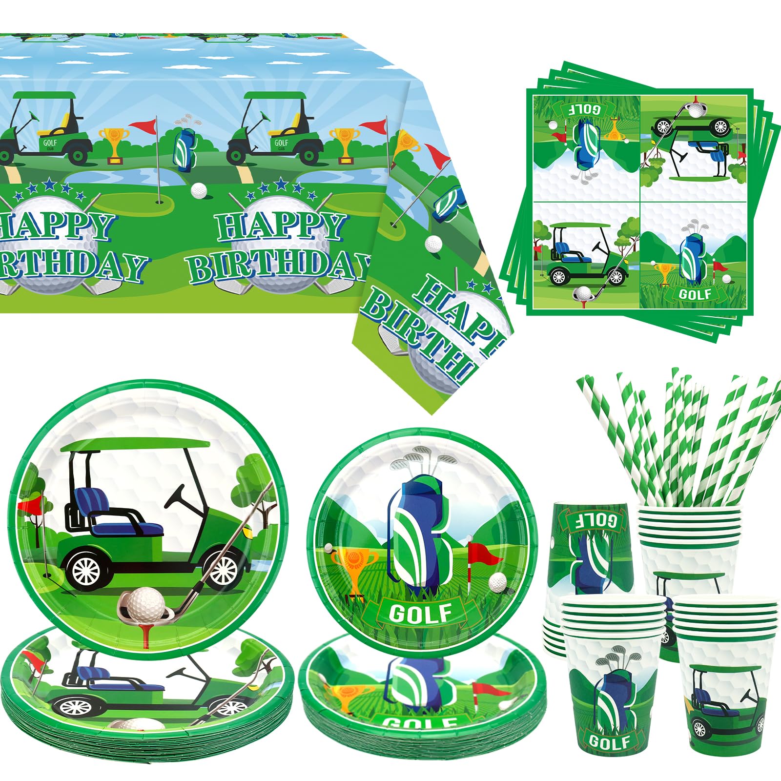 Decorazione per feste di golf, accessori da tavola per feste di compleanno, tra cui piatti, bicchieri, tovaglioli, tovaglie, cannucce, per 20 persone
