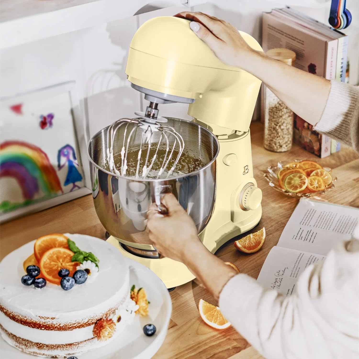 5.3 Qt Stand Mixer, 300W Electric Kitchen Mixer with 12 Speeds, Tilt Head Design, Stainless Steel Bowl, Dough Hook Whisk Beater Splash Guard (Buttercream)