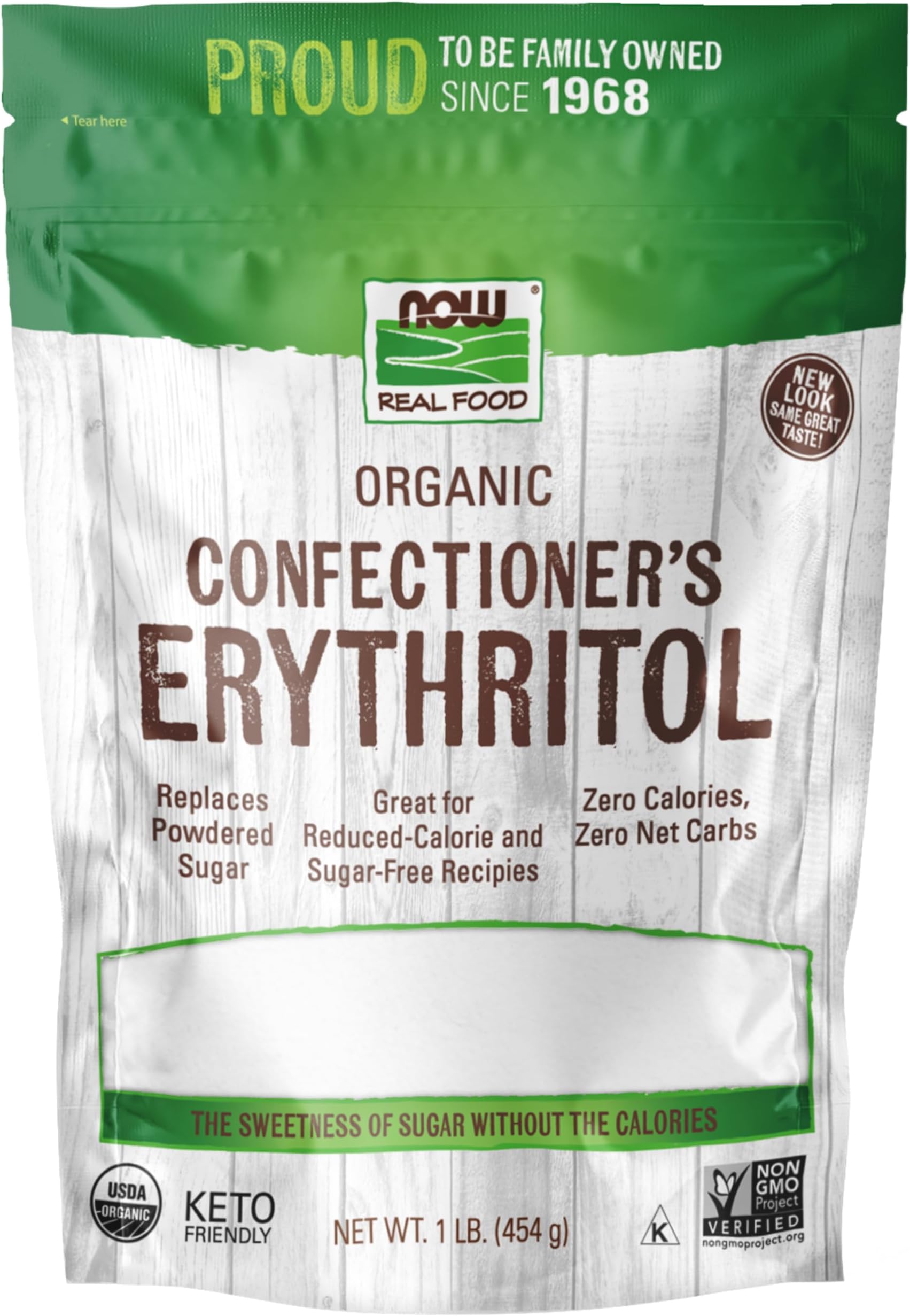 NOW Foods, Organic Confectioner's Erythritol Powder, Replacement for Powdered Sugar, Zero Calories, 1-Pound (Packaging May Vary)