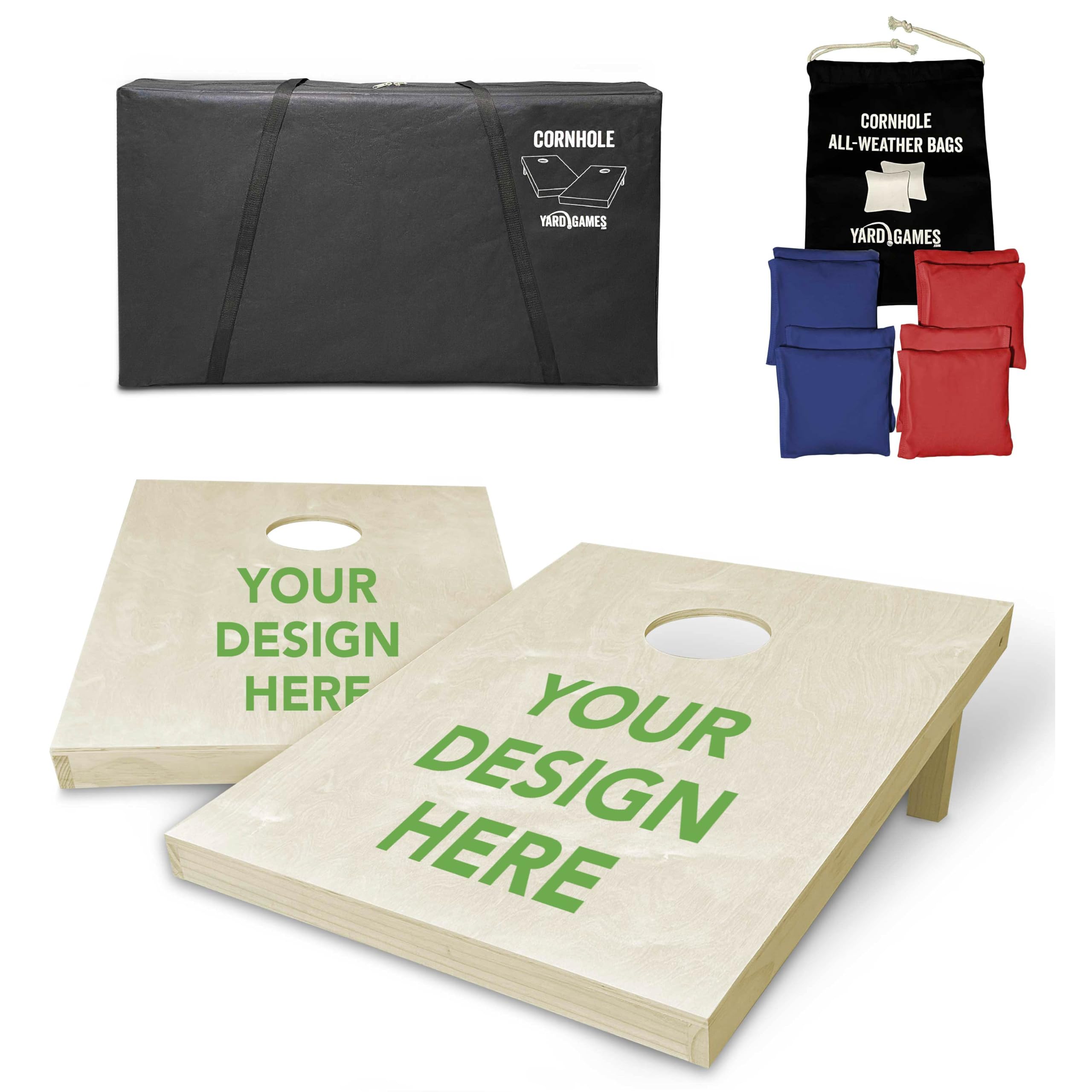 Customized Solid Wood Tailgate Cornhole Set 3 Feet x 2 Feet Includes Set of 8 Bags and Carrying Case with Optional Scorekeeper and Lamination