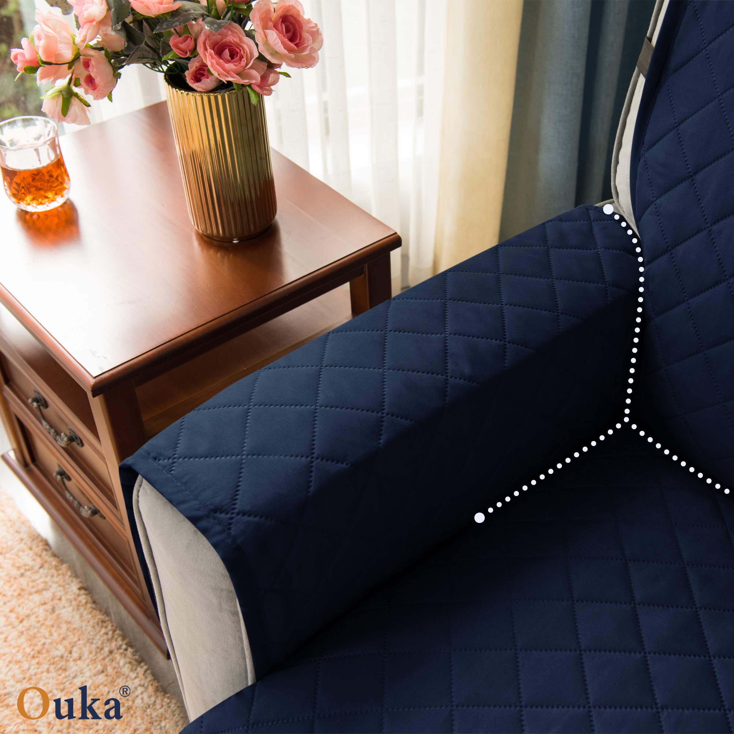 Ouka Recliner Cover for Dogs Seat Width to 25 Inch,Reversible Fabric Small Chair Sofa Protector with Elastic Straps,Non-Slip Armchair Cover for Pets and Kids(Large,Navy)