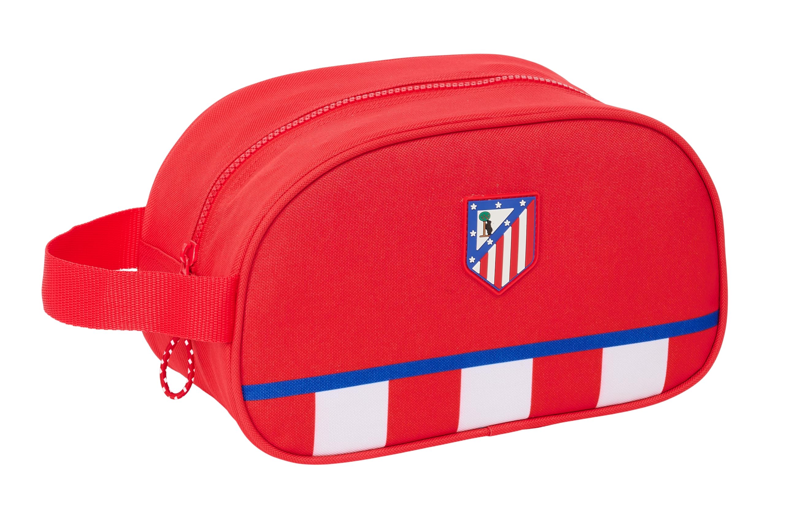 Safta ATLÉTICO DE Madrid - Neceser Escolar Infantil Mediano con Asa, Neceser Infantil, Adaptable a Carro, Fácil Limpieza, Cómodo y Versátil, Calidad y Resistencia, 26x12x15 cm, Color Rojo