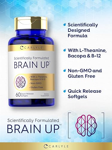 Miniatura 4 de Carlyle Brain Up Suplemento | 60 cápsulas blandas | con L-teanina, Bacopa y B-12 | Sin OMG, sin gluten