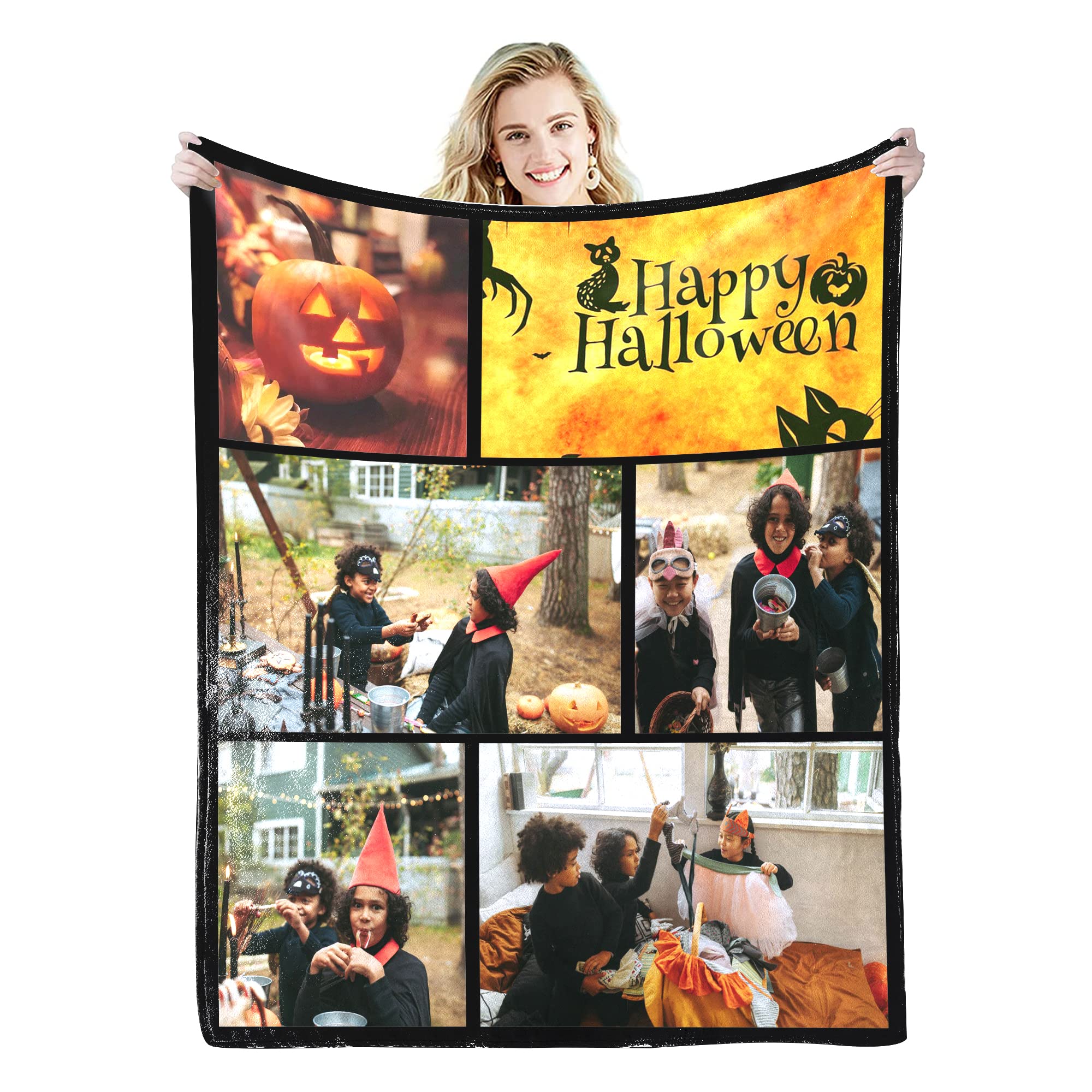 Personalised Blanket,Custom Blanket with Words Picture Collage Customized Blankets, Birthday Souvenir Gifts Personalized Throw Blanket for Father, Mom, Kids, Dogs, Friends or Lover