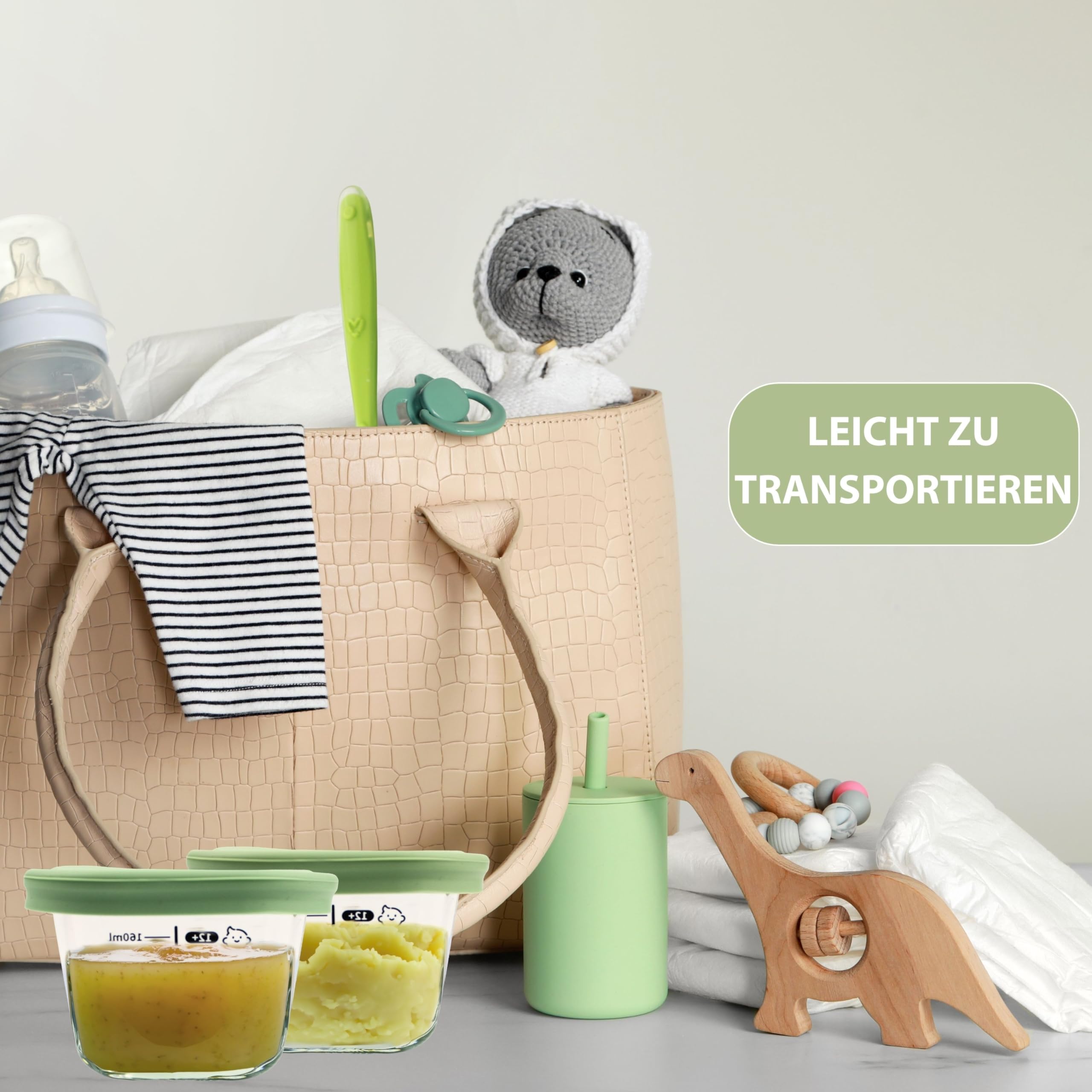 HELLO HIPPO® Set mit 6 Babygläsern à 180 ml – Ideal für Kompotte, Pürees und Früchte, luftdicht und praktisch mit Messskala, inklusive Löffel – Perfekt für Babynahrung