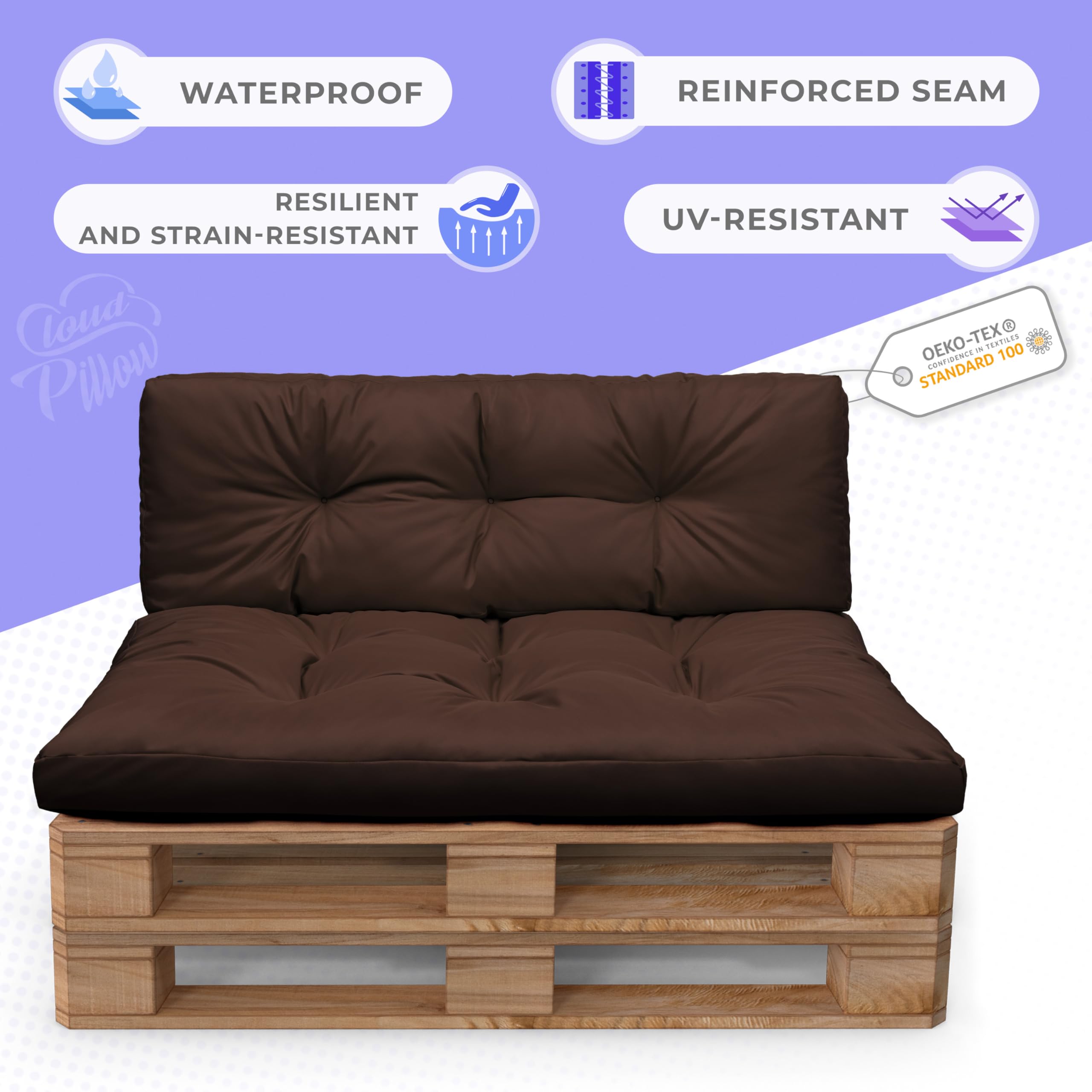 Cloud Pillow Poduszki na siedzisko z palet, do użytku na zewnątrz, wodoszczelne, odporne na ścieranie, z poliestru, przyjemne w dotyku poduszki do siedzenia z palet, 120 x 80 cm