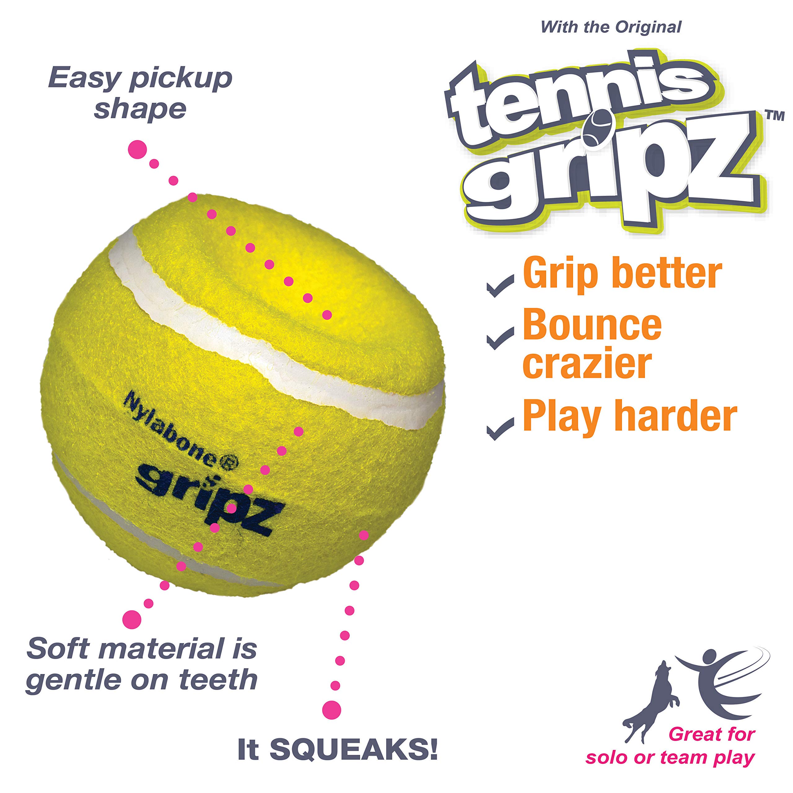 Nylabone Power Play - Pelota de tenis para perro, 3 unidades, tamaño mediano, 6,3 cm