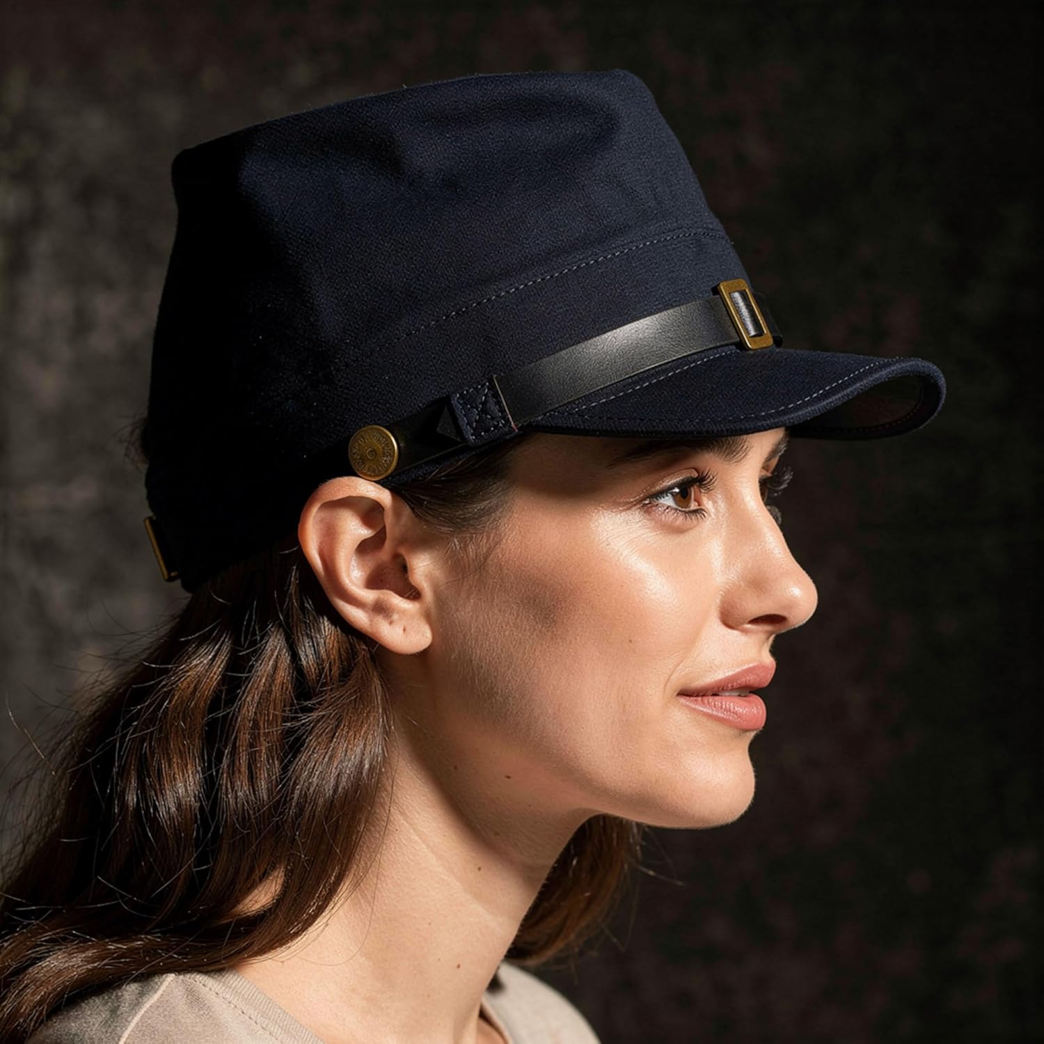 SZCO Supplies Blue Wool Civil War Replica Kepi Hat with Leather Bill – Authentic Reenactment, Display & Cosplay Cap (Available in Small, Medium, Large & X-Large)